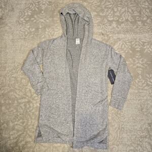 Melrose and Market Cozy Open Front Hooded Cardigan Sweater Grey Heather Sz Small